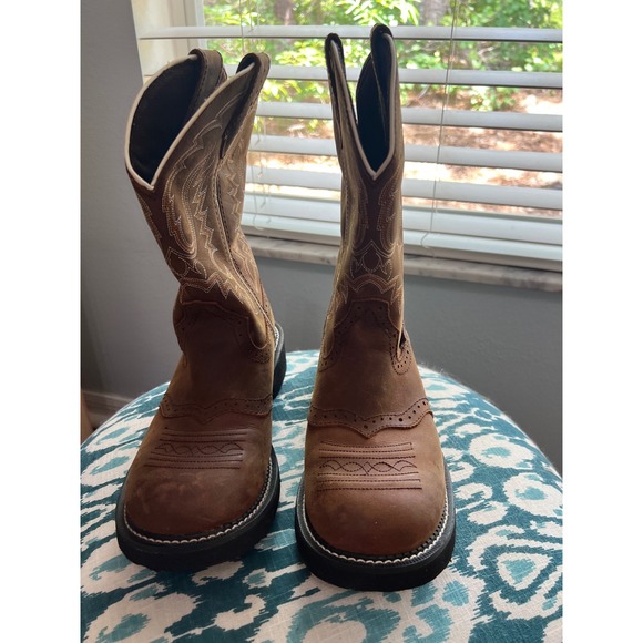 Justin Gypsy Western Boots Brown Leather Round Toe‎ Pull On Boots - Picture 1 of 6